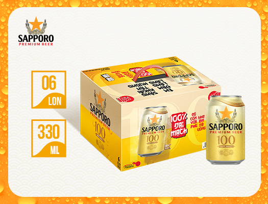 Thùng 6 lon Sapporo Premium Beer 100 - 330ml
