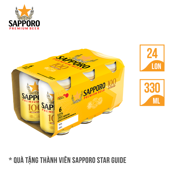 [Quà tặng] Lốc 6 lon Sapporo Premium Beer 100 - 330ml
