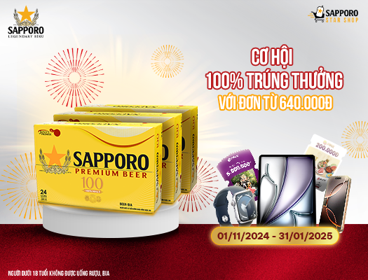 Combo 03 thùng Sapporo Premium Beer 100 - 3.5% độ cồn