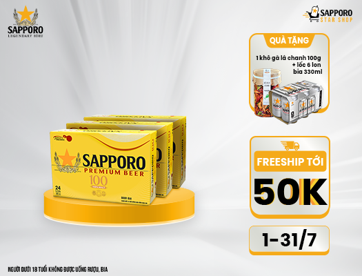 Combo 03 thùng Sapporo Premium Beer 100 - 3.5% độ cồn