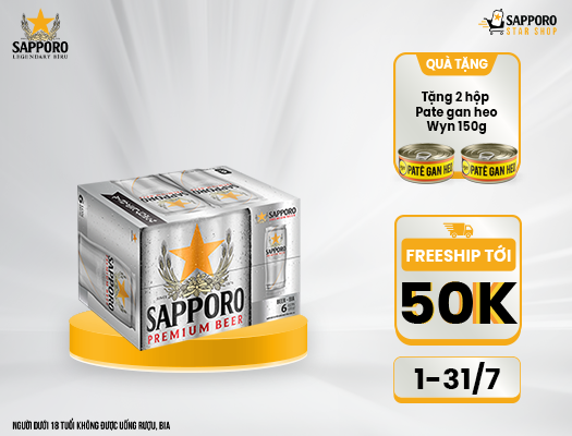 Sapporo Premium 6 lon 650ml