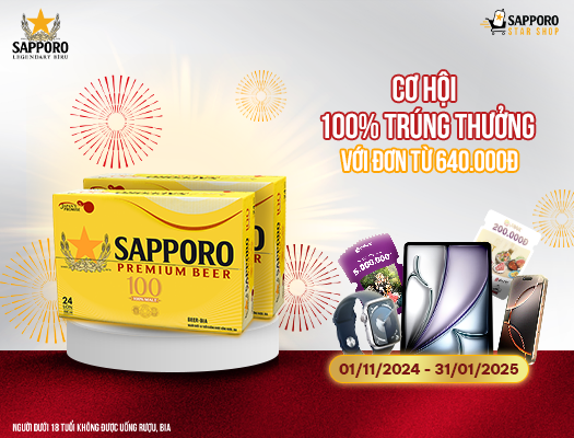 Combo 02 thùng Sapporo Premium Beer 100 - 3.5% độ cồn