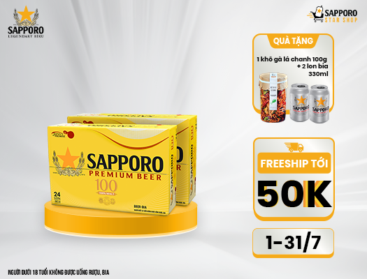 Combo 02 thùng Sapporo Premium Beer 100 - 3.5% độ cồn